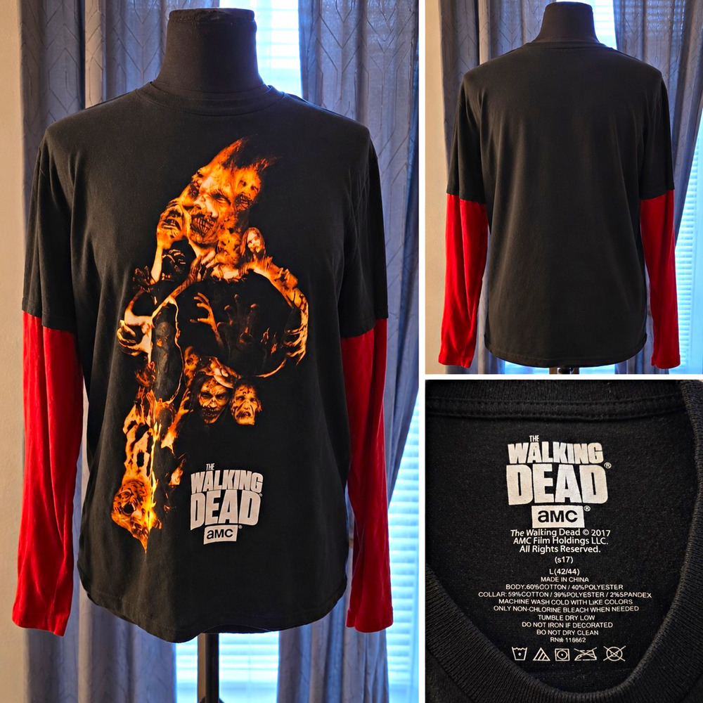 AMC The Walking Dead Men's Black/Red Graphic Crew Neck Long Sleeve T-Shirt S